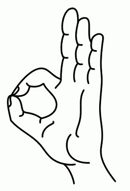 The "okay" hand gesture--thumb and forefinger joined in a cirle, other fingers extented straight
